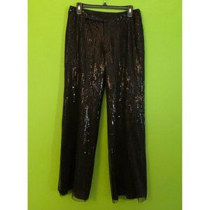 Y2K Vintage Vivienne Tam Black Printed Sequined Mesh Covered Pants